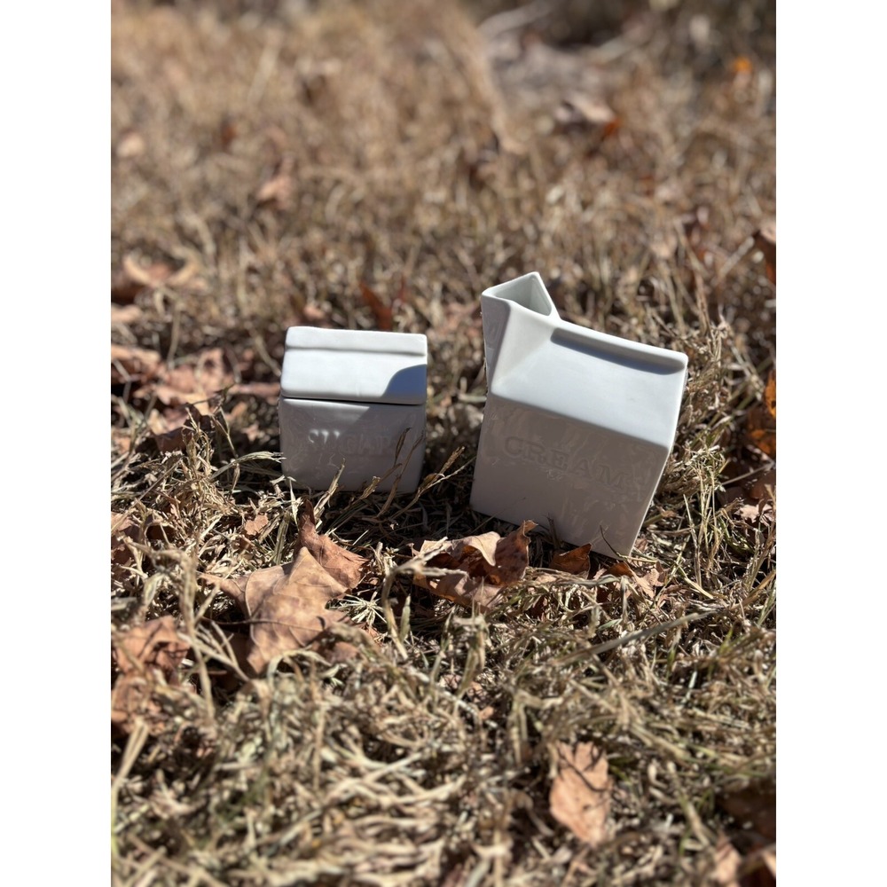 Fitz &‎ Floyd Porcelian Everyday White Milk Carton Cream & Sugar Set